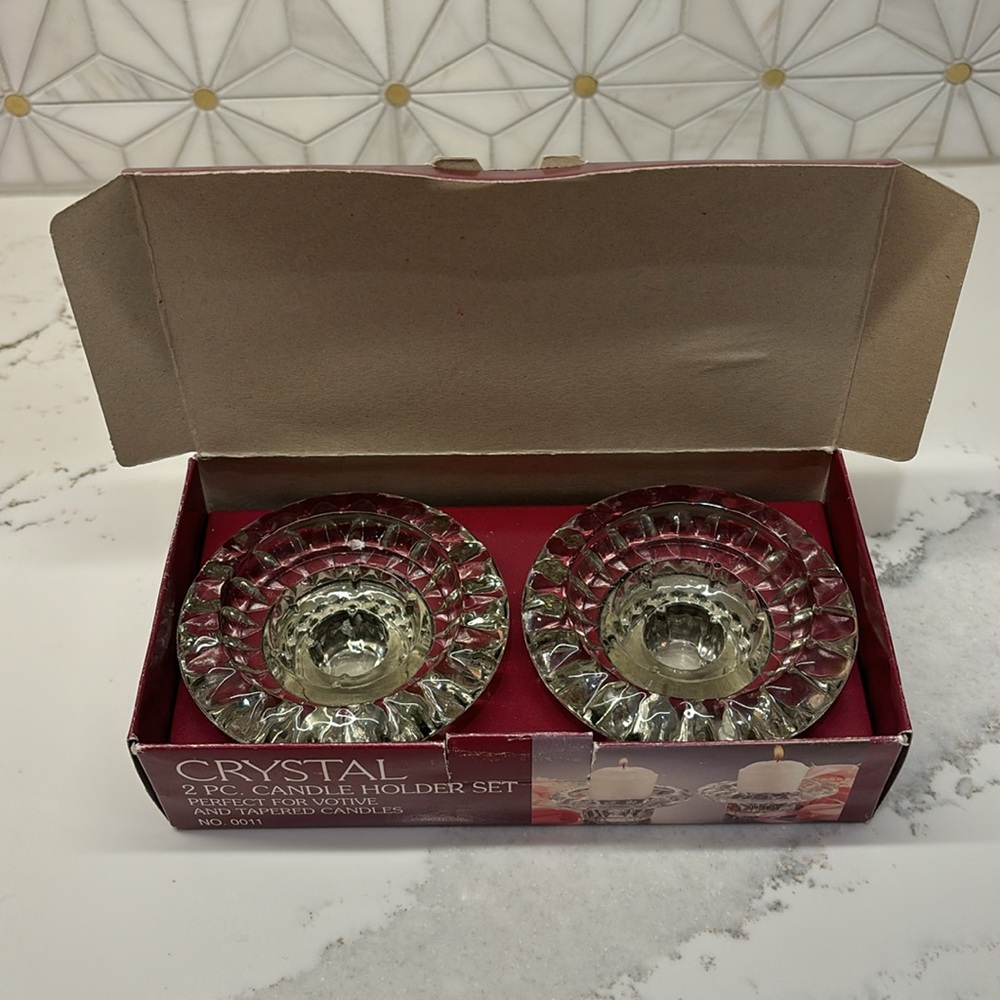 Vintage Crystal Candle Holder set of 2